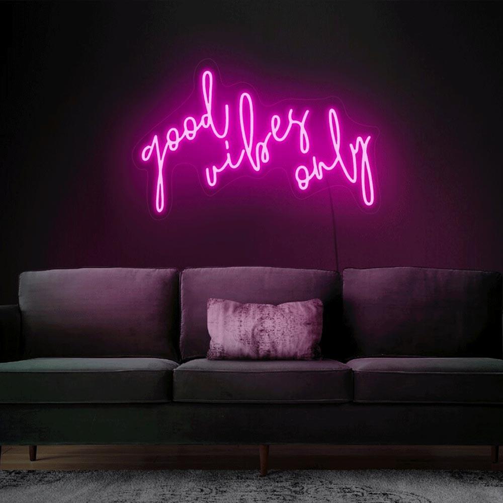 Good Vibes Only Vibrant Purple-Pink Handwritten Led Neon Sign For Home | Shineneon