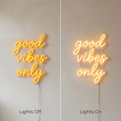 Good Vibes Only Wall Art LED Neon Sign - 06 Day Night Comparison