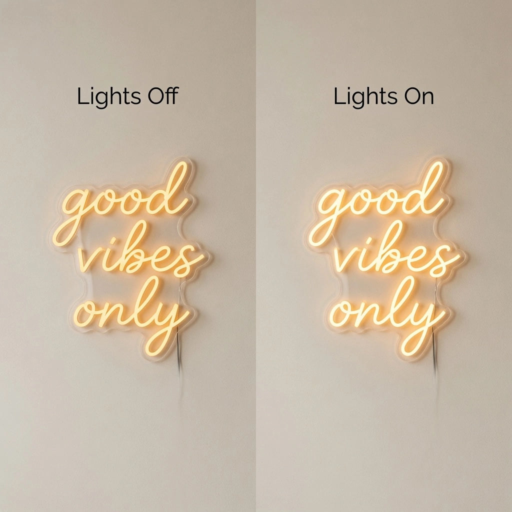 Good Vibes Only Wall Art LED Neon Sign Wall Neon Sign - 06 Day Night Comparison
