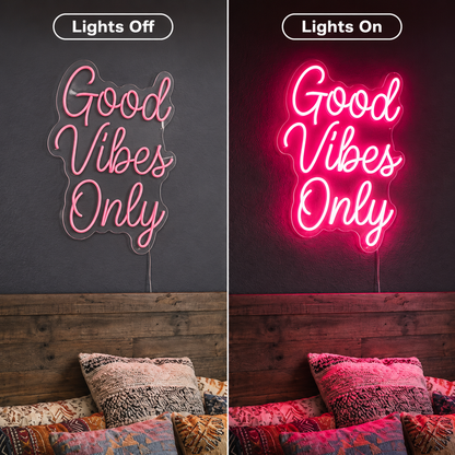 Good Vibes Only Wall Decor Bedroom LED Neon Sign - 06 Day Night Comparison