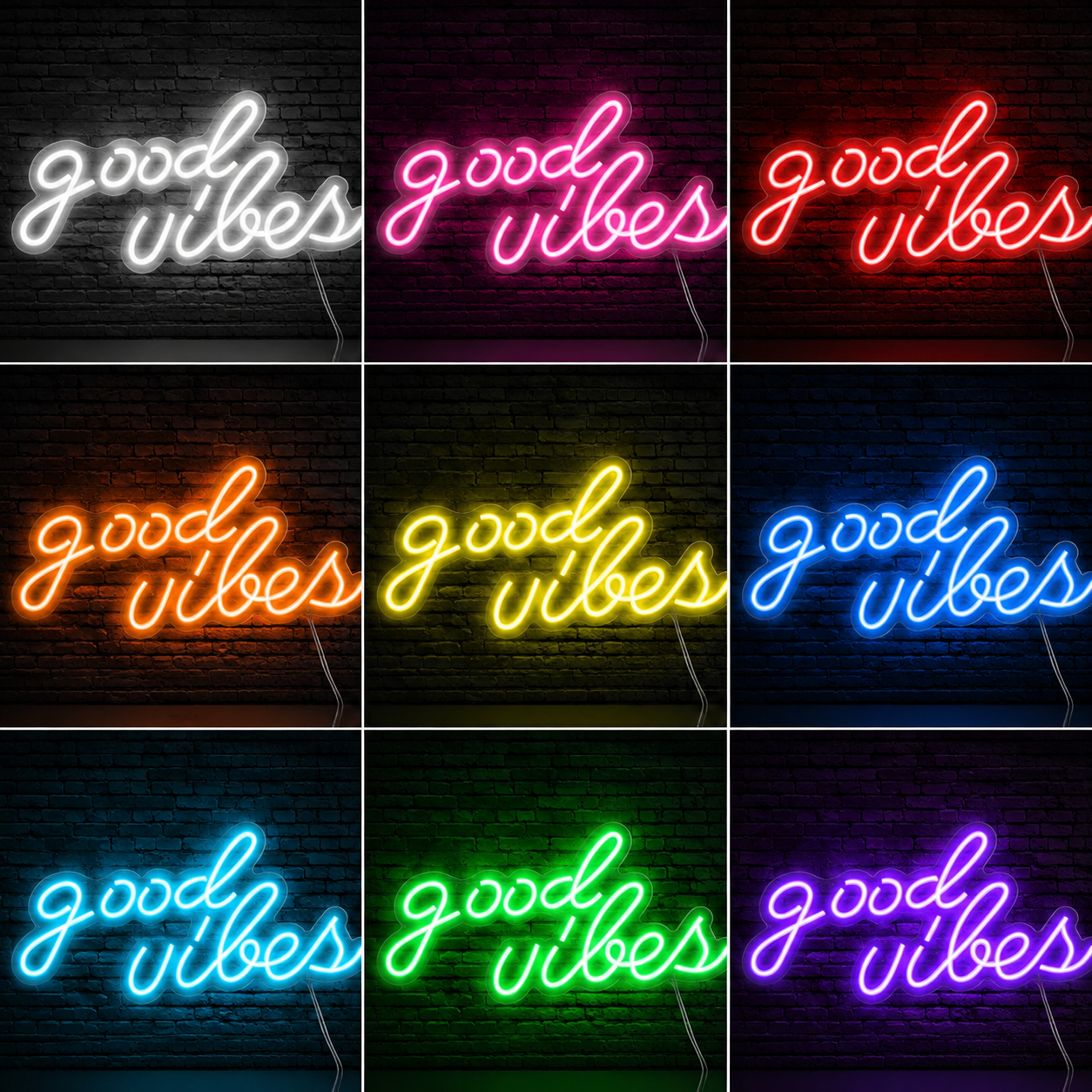 Good Vibes Script Bedroom LED Neon Sign Home Art color grid