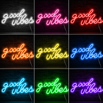 Good Vibes Script Bedroom LED Neon Sign Home Art color grid