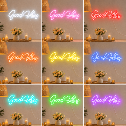 Good Vibes Script Bedroom LED Neon Sign Wall Art color grid