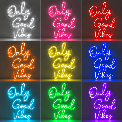 Good Vibes Script Bedroom Square LED Neon Sign Home Art color grid