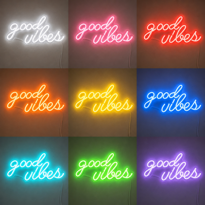 Good Vibes Script Bedroom Square LED Neon Sign Wall Art color grid