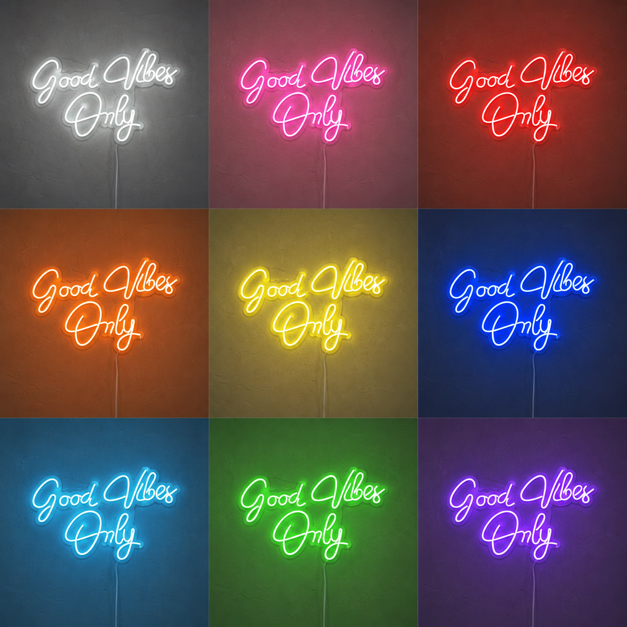 Good Vibes Script Bedroom Wall Art LED Neon Sign color grid