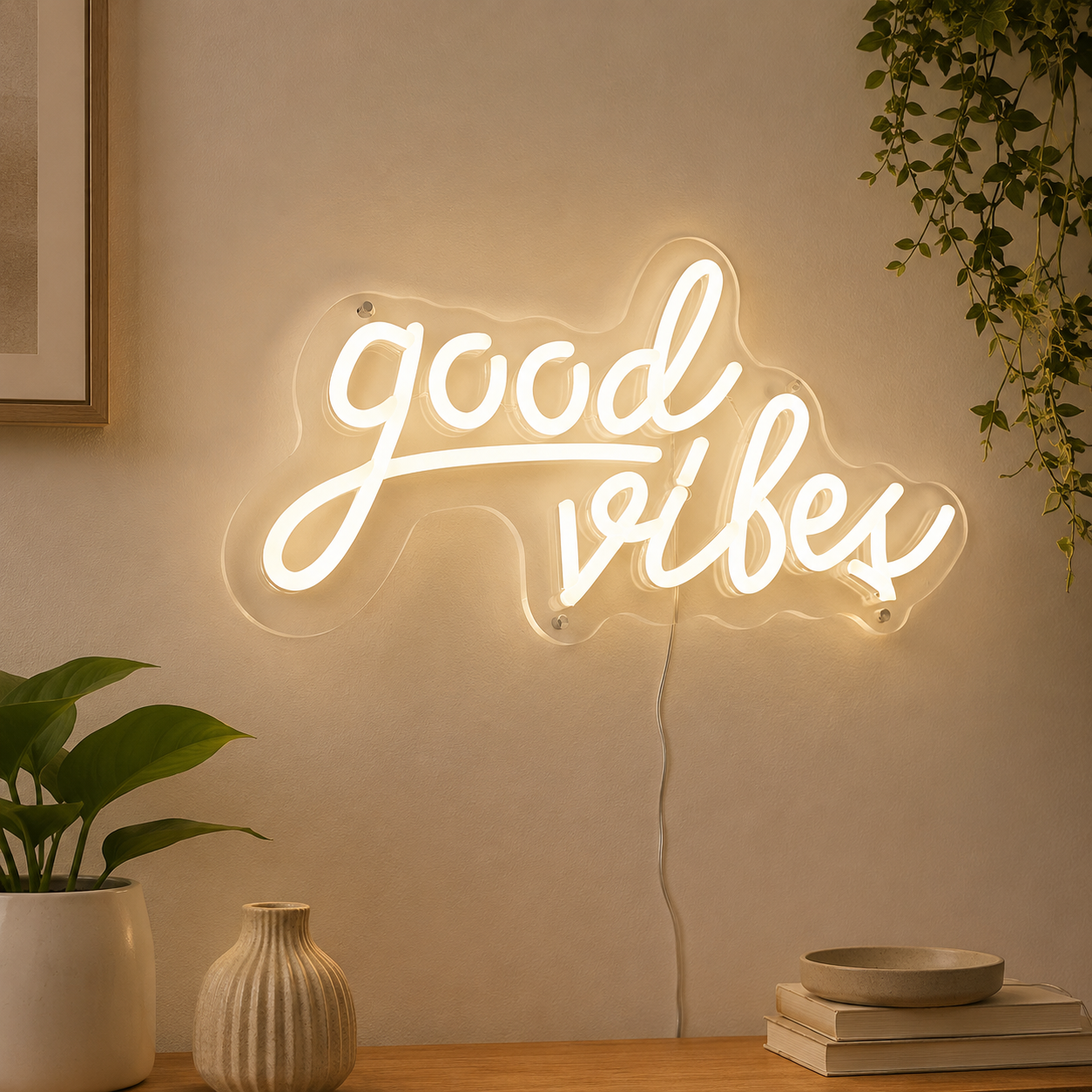 Good Vibes Script Bedroom White LED Neon Sign main product image