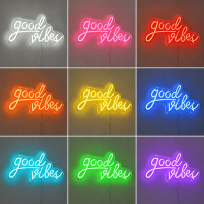 Good Vibes Script Bedroom White LED Neon Sign color grid