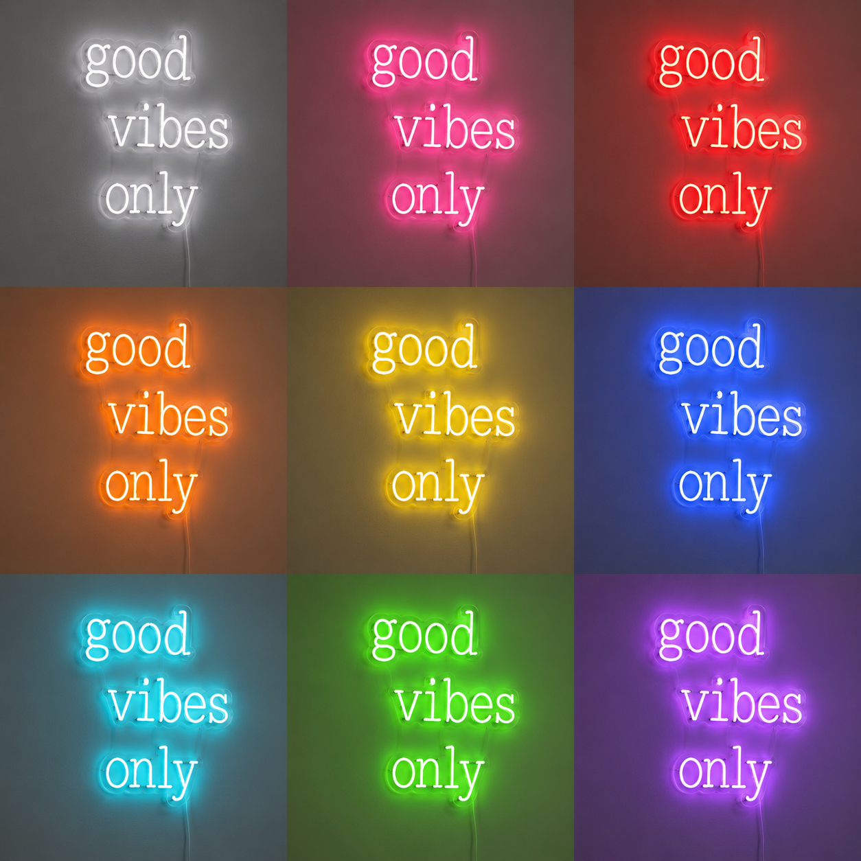 Good Vibes Script Living Room Vertical LED Neon Sign color grid