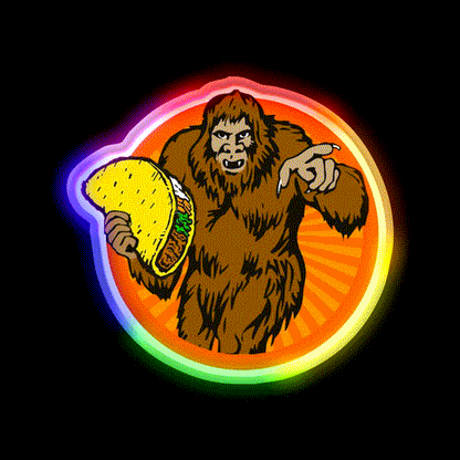Gorilla Holding A Taco Cinco De Mayo Taco Led Neon Sign Rgb Color - LED neon sign close-up detail