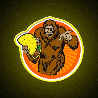 Gorilla Holding A Taco Cinco De Mayo Taco Led Neon Sign Rgb Color - Custom LED neon sign front view