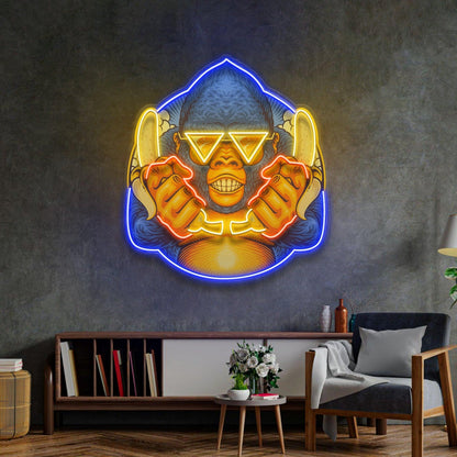 Gorilla Holding Bananas Mascot Uv Printed Led Neon Sign Light Pop Art | Shineneon