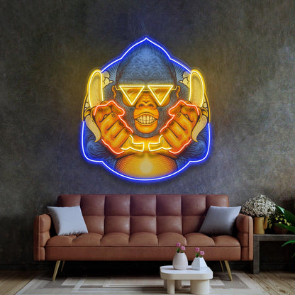 Gorilla Holding Bananas Mascot Uv Printed Led Neon Sign Light Pop Art | Shineneon