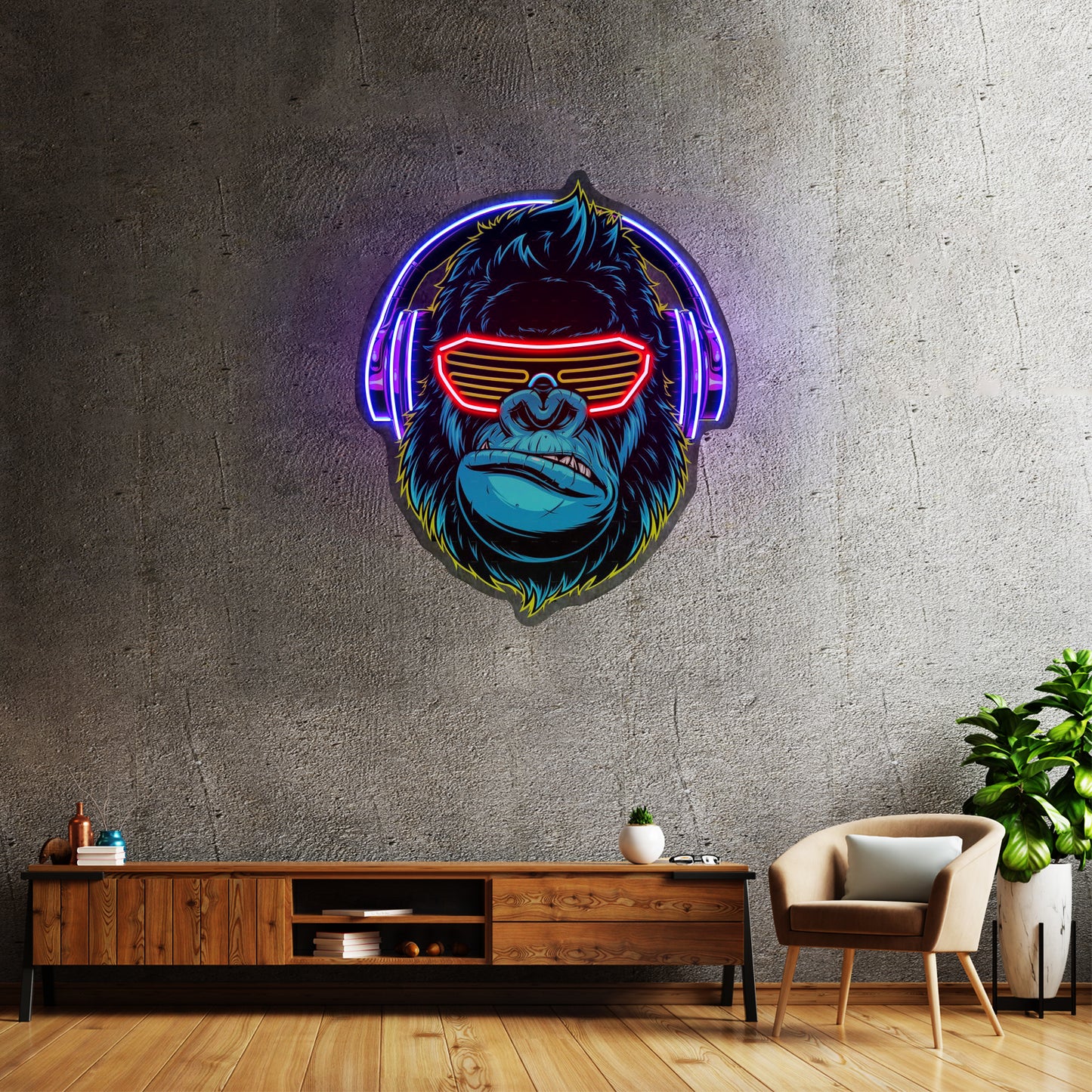 Gorilla With Headphones Led Neon Sign Light Custom Led Signs