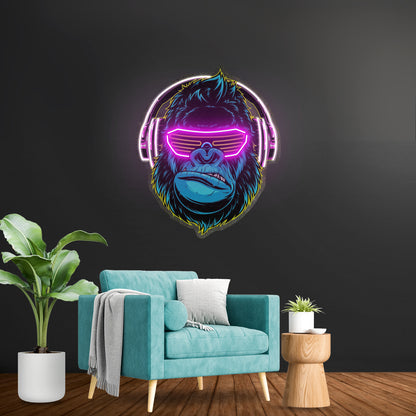 Gorilla With Headphones Led Neon Sign Light Custom Led Signs