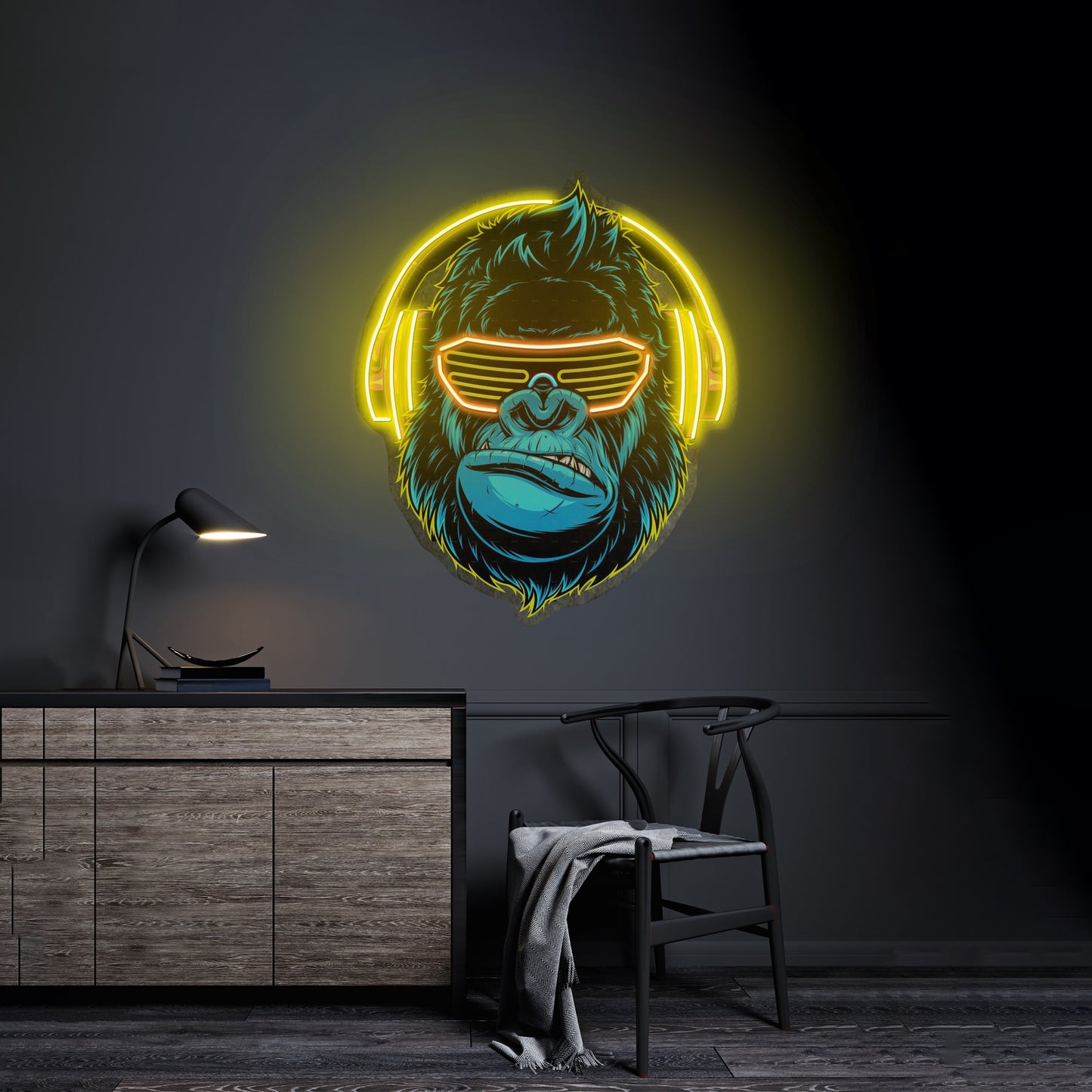 Gorilla With Headphones Led Neon Sign Light Custom Led Signs