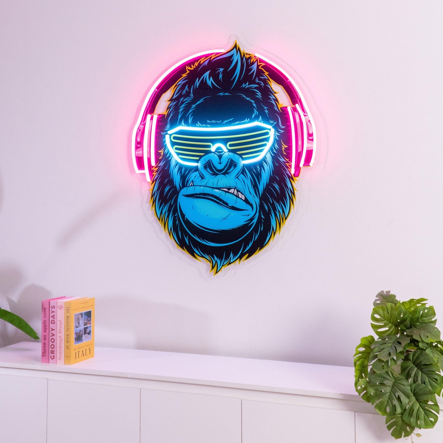 Gorilla With Headphones Tri-Color Uv Printed Led Neon Sign Indoor Wall Art Decor | Shineneon