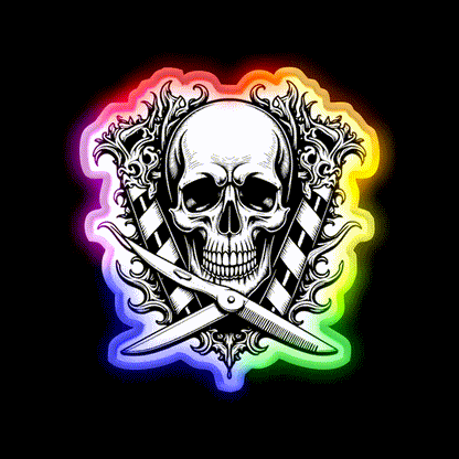 Gothic Skull Barber Shop Haircut Led Neon Sign - LED neon sign close-up detail