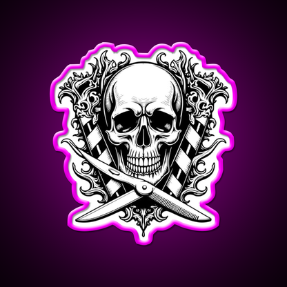 Gothic Skull Barber Shop Haircut Led Neon Sign - Neon sign mounted on wall in room