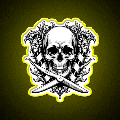 Gothic Skull Barber Shop Haircut Led Neon Sign - Custom LED neon sign front view