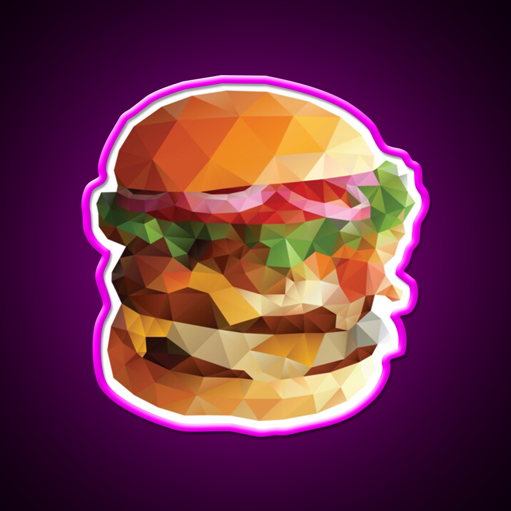 Gourmet Burger Polygon Art Fast Food Led Neon Sign For Burger Place Rgb Color