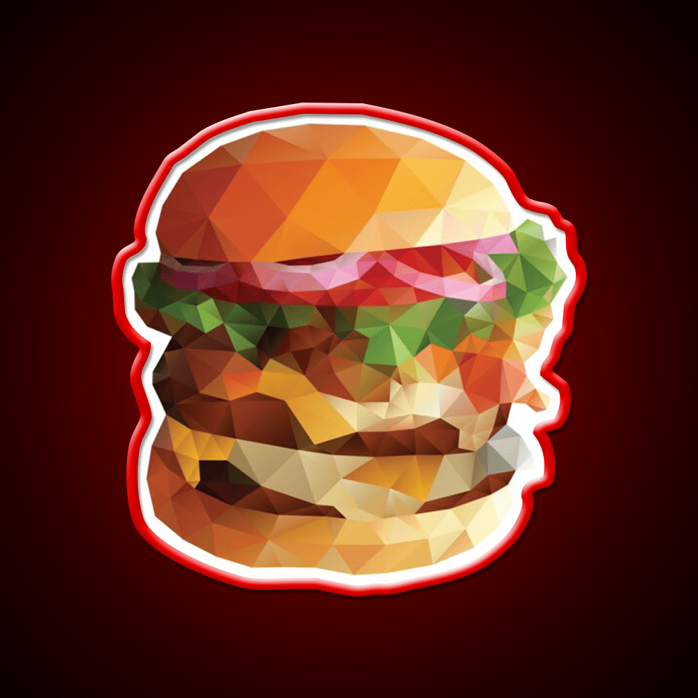 Gourmet Burger Polygon Art Fast Food Led Neon Sign For Burger Place Rgb Color - Shineneon