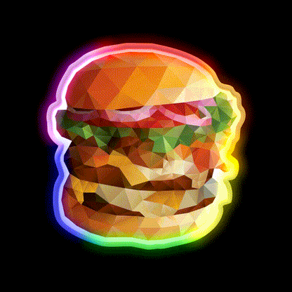 Gourmet Burger Polygon Art Snack Food Led Neon Sign Rgb Color - LED neon sign close-up detail