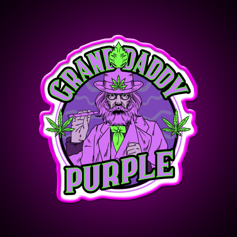 Granddaddy Purple Grand Daddy Purple Weed Strain Green Leaf Led Neon Sign Rgb Color - Neon sign mounted on wall in room