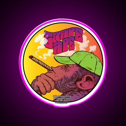 Grape Ape Strain Art Hemp Inspired Green Leaf Led Neon Sign Rgb Color - Neon sign mounted on wall in room