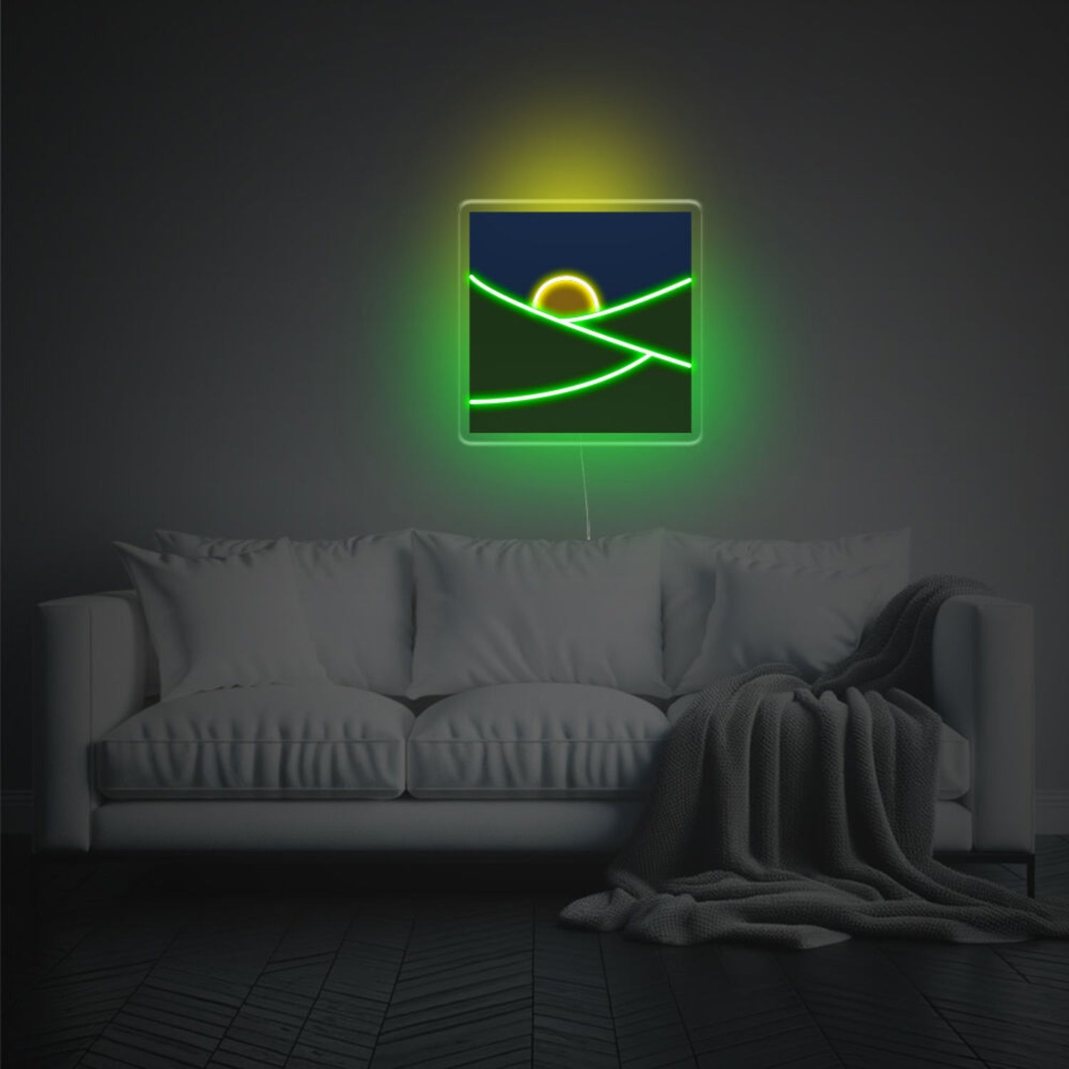 Grassland With Yellow Moon Led Neon Acrylic Artwork | Shineneon