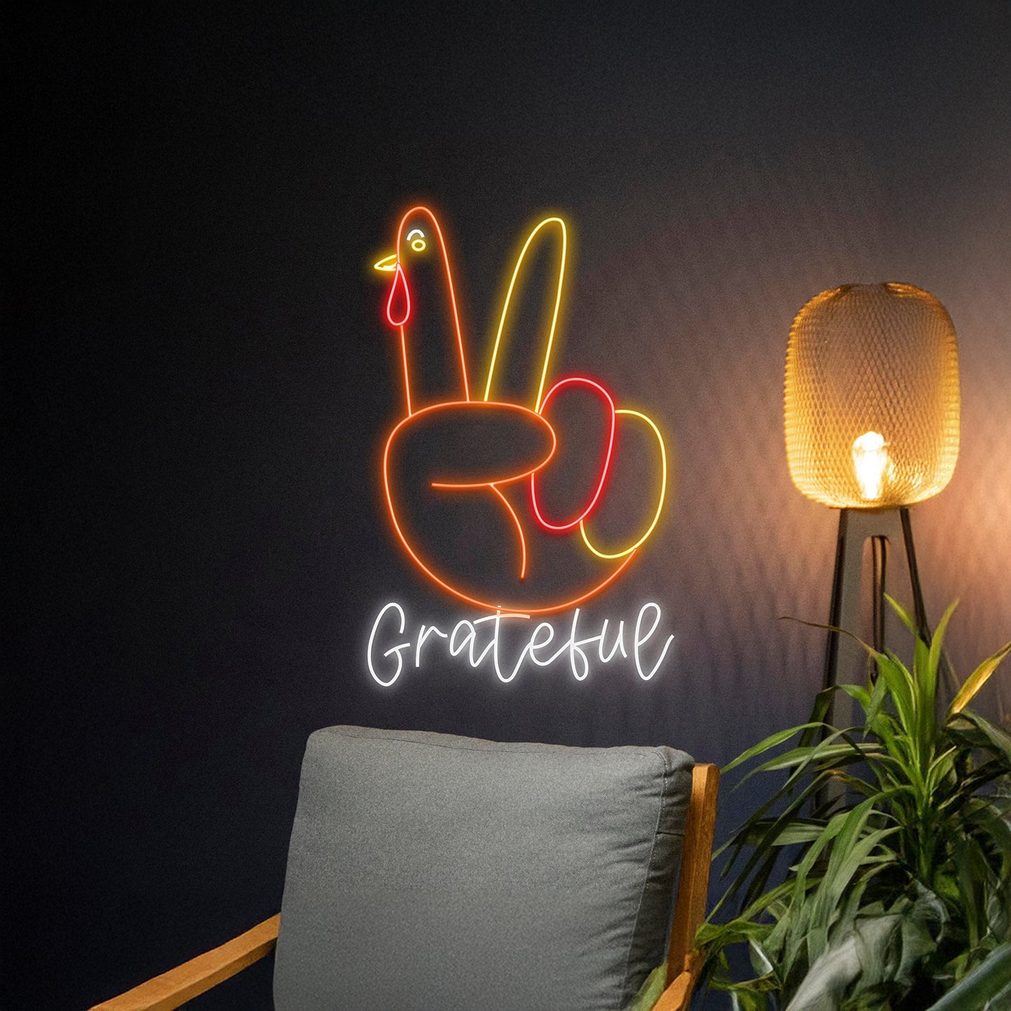 Grateful Turkey Peace Hand Neon Sign