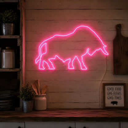 Grazing Bull Outline Neon Sign LED Neon Sign real lifestyle scene