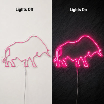 Grazing Bull Outline Neon Sign LED Neon Sign day and night comparison