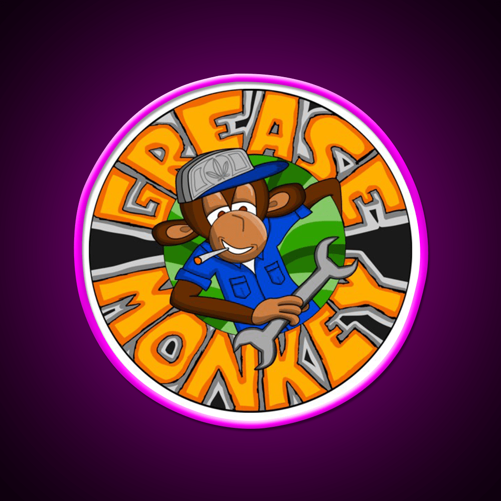 Grease Monkey Strain Artwork Hemp Inspired Green Leaf Led Neon Sign Rgb Color - Shineneon