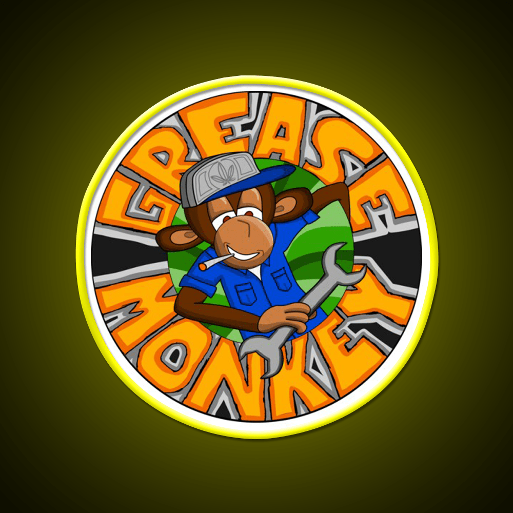Grease Monkey Strain Artwork Hemp Inspired Green Leaf Led Neon Sign Rgb Color - Shineneon
