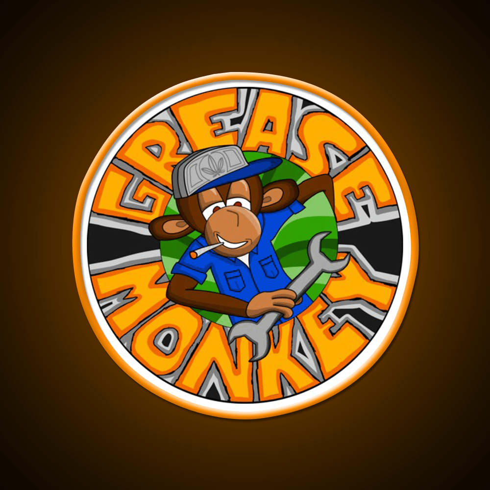 Grease Monkey Strain Artwork Hemp Inspired Green Leaf Led Neon Sign Rgb Color - Shineneon