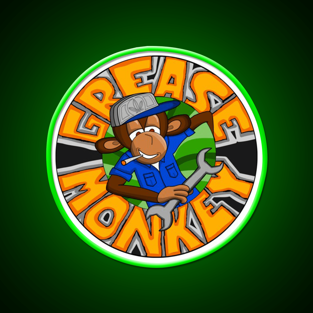 Grease Monkey Strain Artwork Hemp Inspired Green Leaf Led Neon Sign Rgb Color - Shineneon