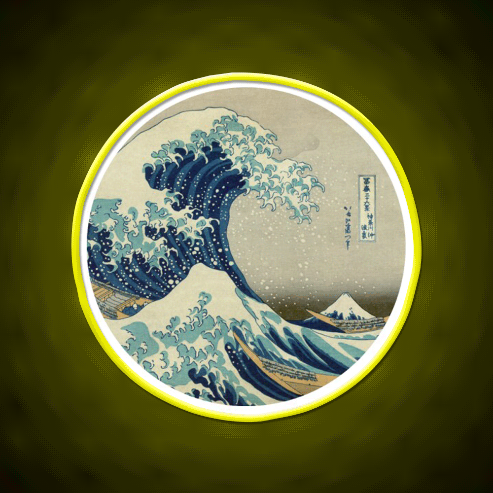 Great Wave Off Kanagawa Circle Yoga Led Neon Sign Rgb Color