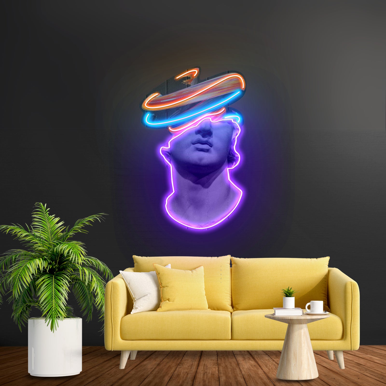 Greek Statue Art Neon Acrylic Artwork - Neon sign mounted on wall in room