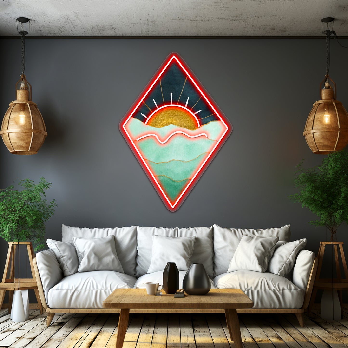 Green And Gold Sunset Wall Artwork Neon Signs