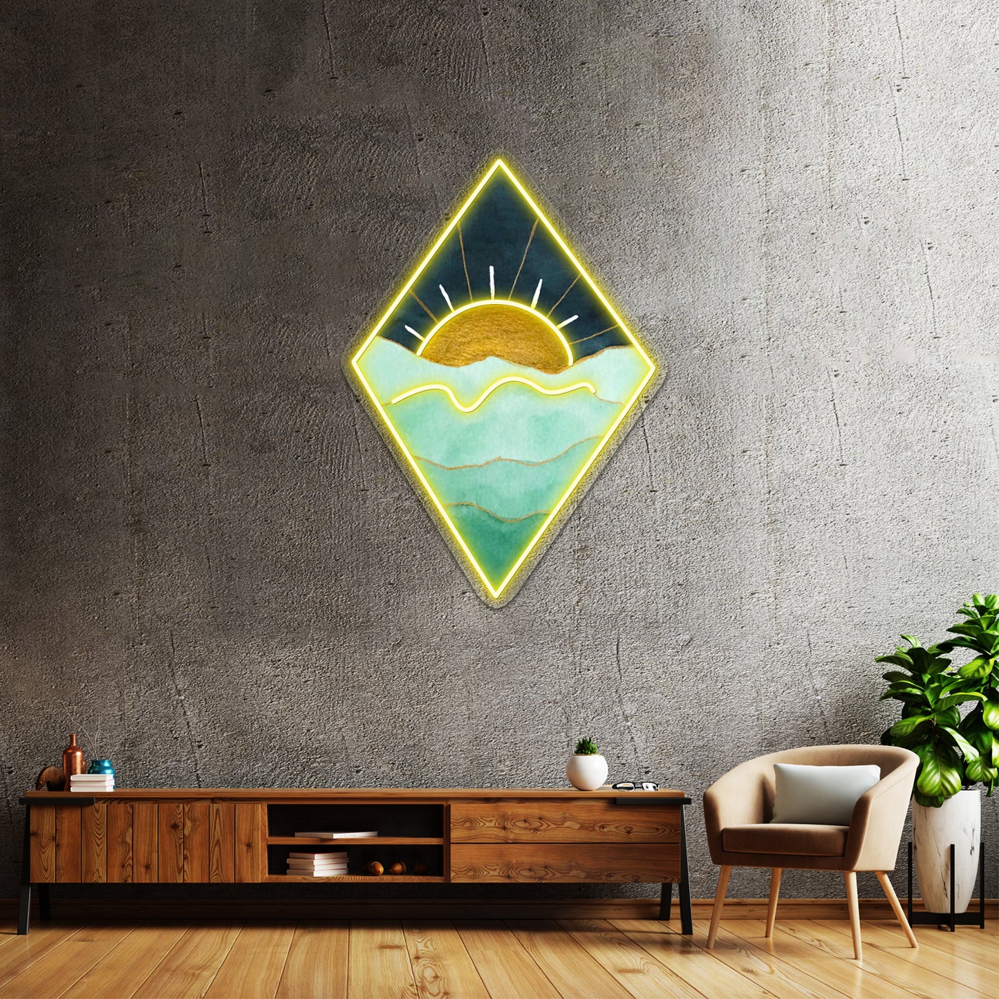 Green And Gold Sunset Wall Artwork Neon Signs