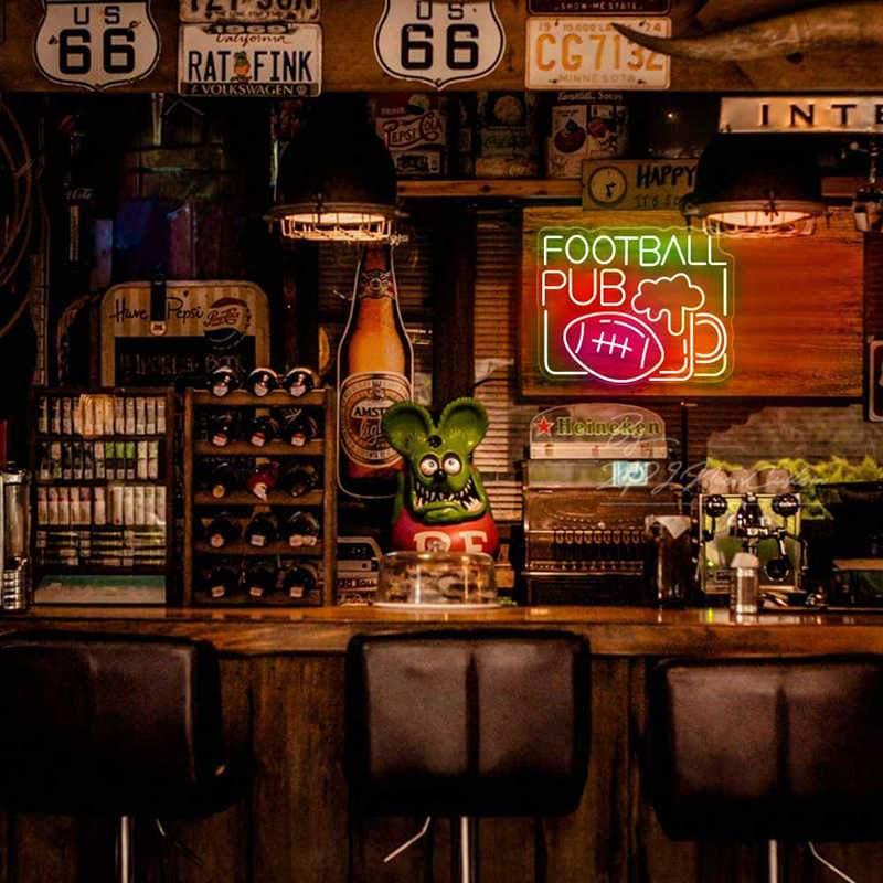 Green And Red Football Pub Led Neon Sign With Beer Mug For Sports Bar Decor | Shineneon