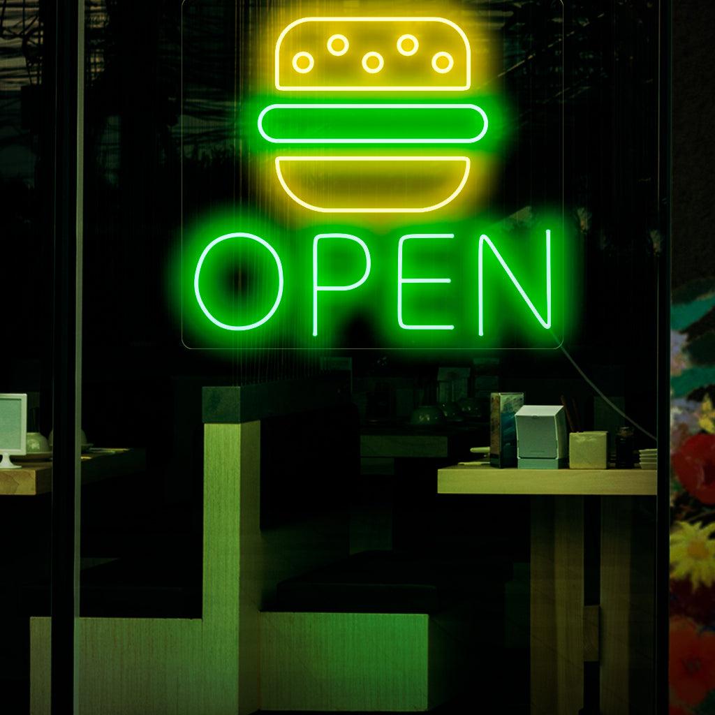 Green And Yellow Burger Open Led Neon Sign For Shop Business | Shineneon