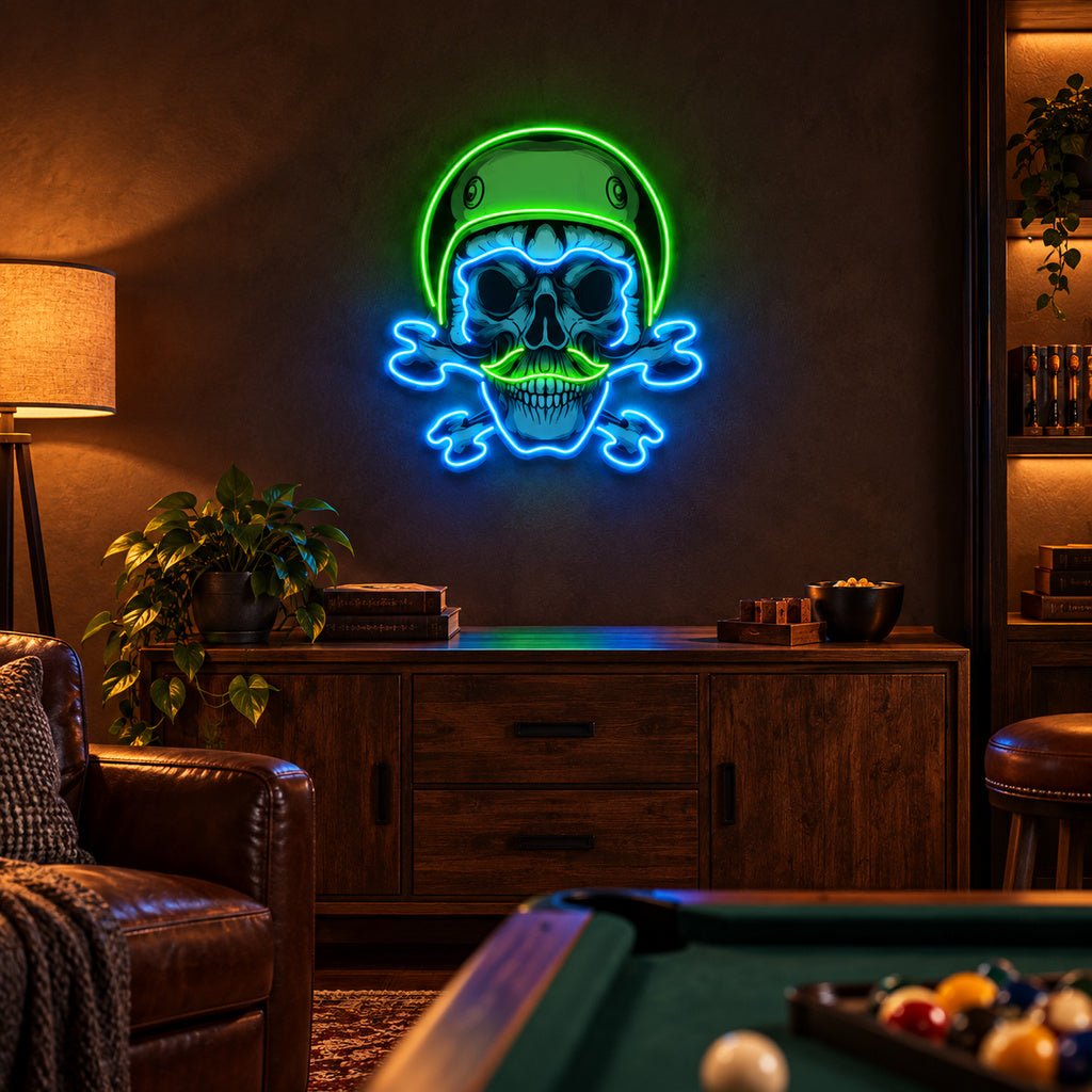 Green Biker Skull LED Neon Sign - Shineneon