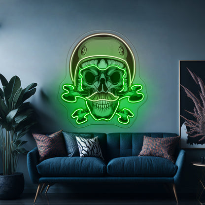 Green Biker Skull Led Neon Sign Light Custom Led Signs