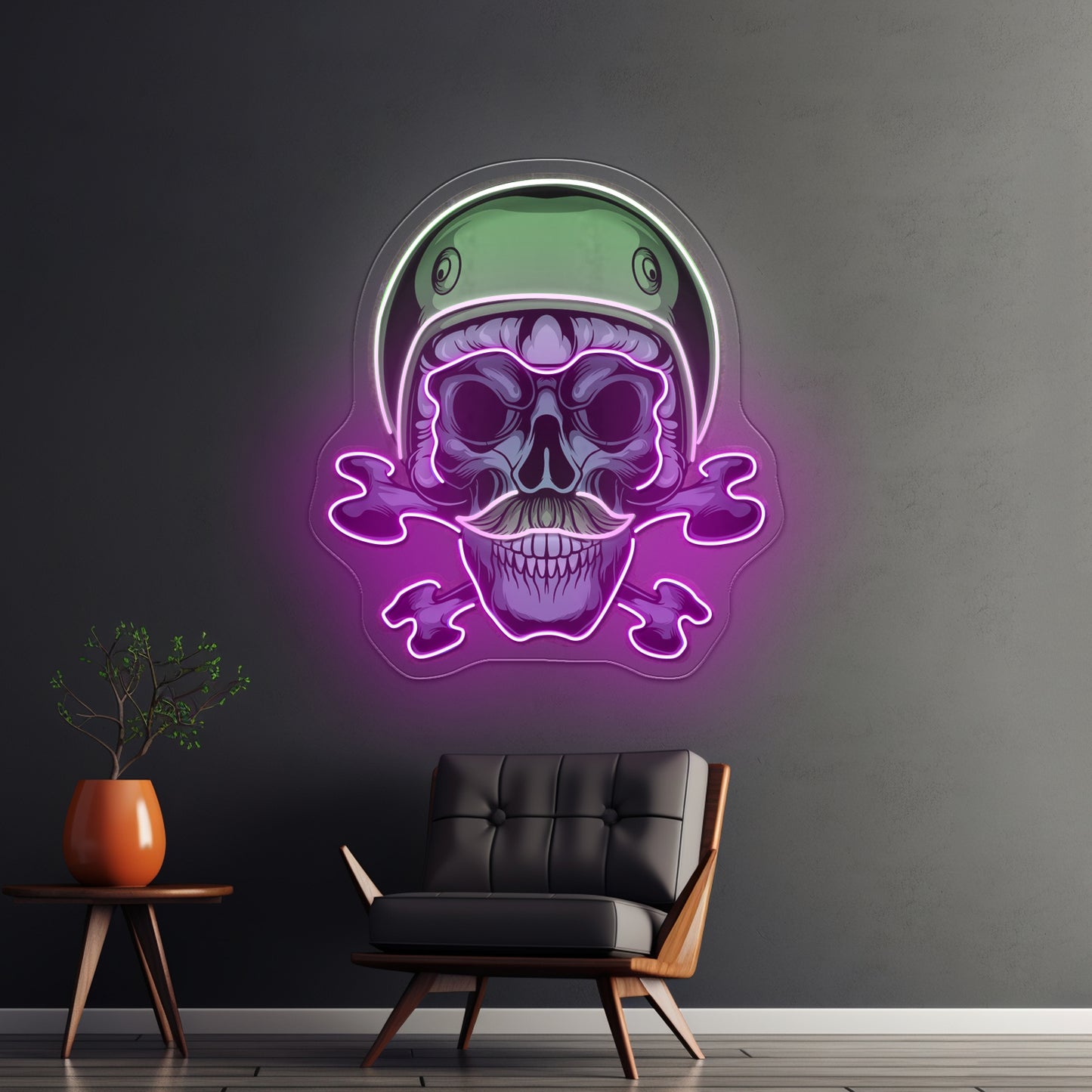 Green Biker Skull Led Neon Sign Light Custom Led Signs