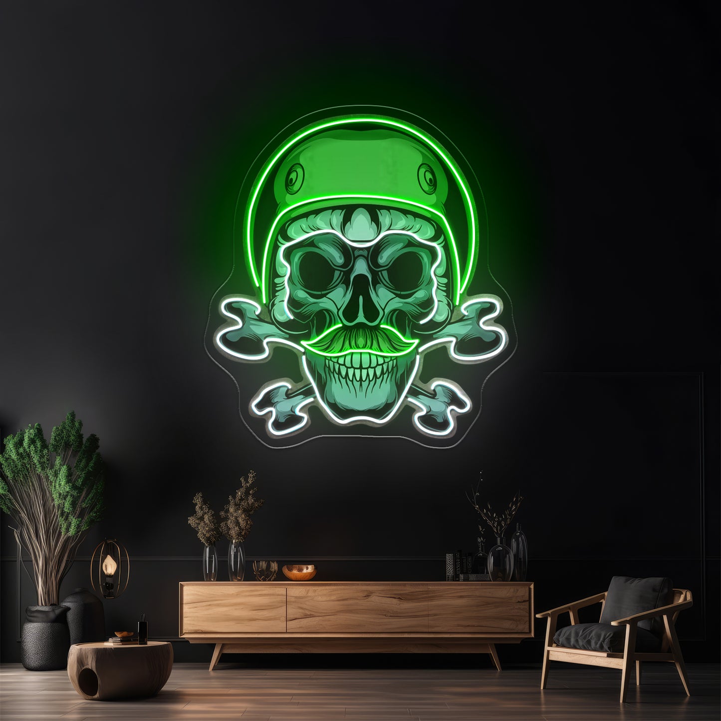 Green Biker Skull Led Neon Sign Light Custom Led Signs