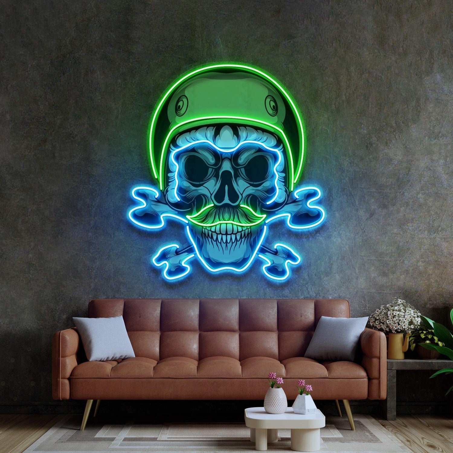 Green Biker Skull Uv Printed Led Neon Sign For Bar Home Decor | Shineneon