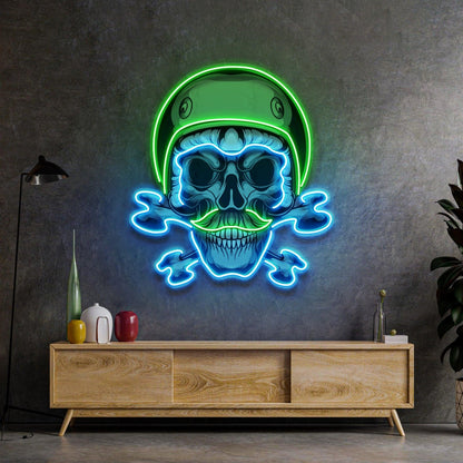 Green Biker Skull Uv Printed Led Neon Sign For Bar Home Decor | Shineneon