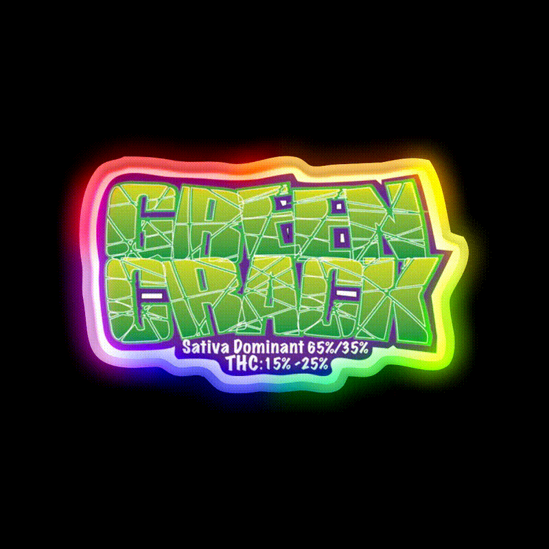 Green Crack Strain Art Hemp Inspired Green Leaf Led Neon Sign Rgb Color - LED neon sign close-up detail